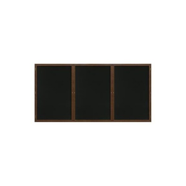 96"x48" 3-Door Wet/Dry Erase, Black Porcelain/Walnut Frame
